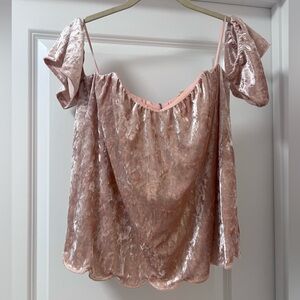 Dusty pink crushed velour flowy crop top